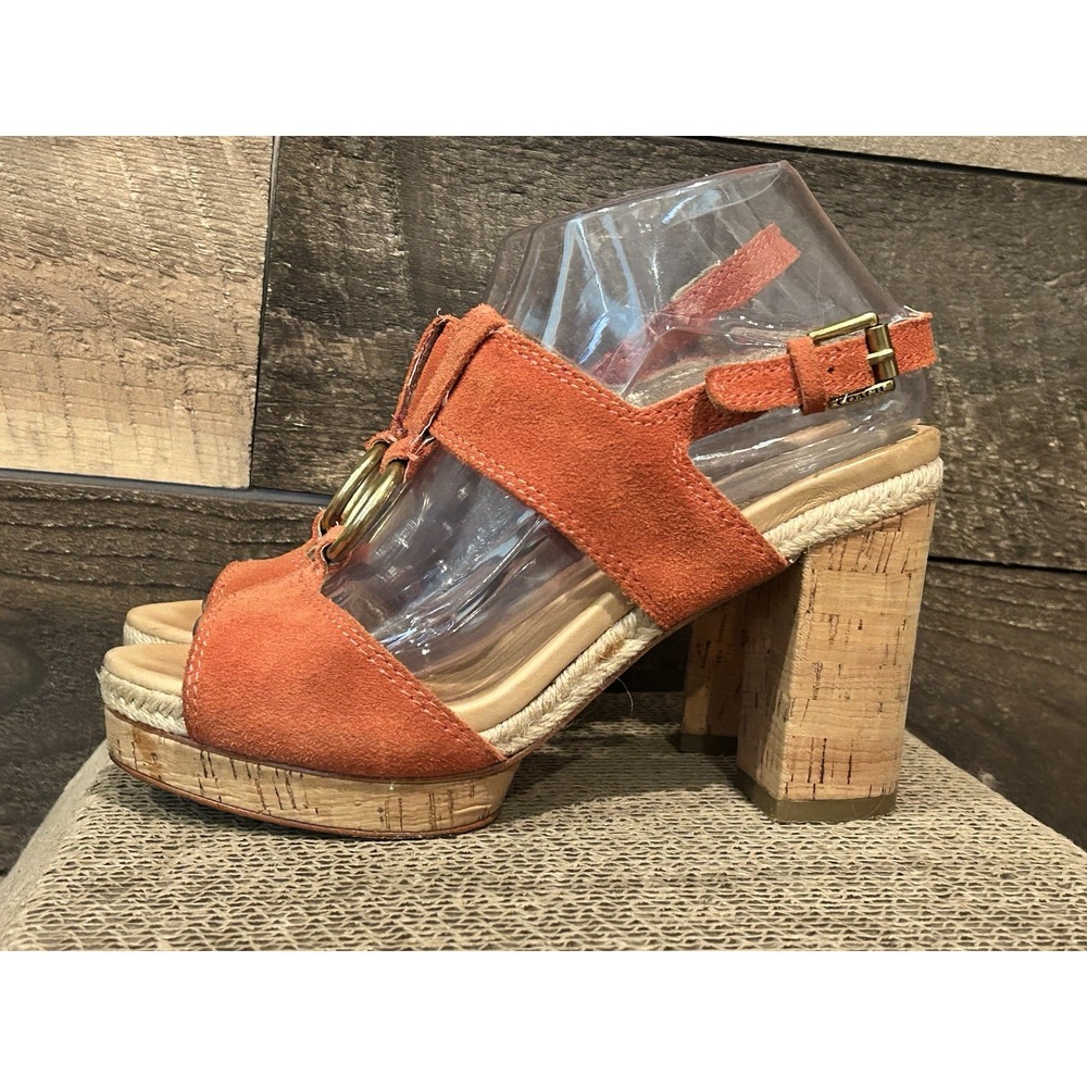COACH VALEANN Tulip Suede Designer Cork Platform Strappy Sandals 7 B